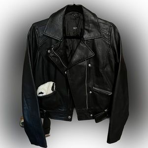 Faux Leather Jacket With Removable Sherpa Collar